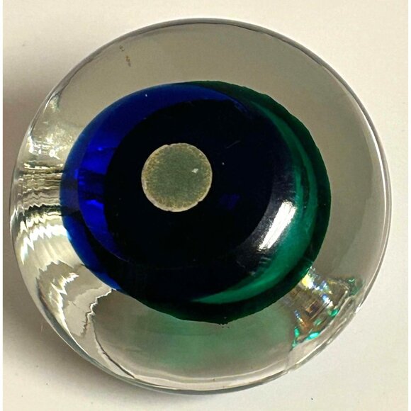 Hand-Blown Glass Apple Paperweight With Green & Blue Accents - Picture 3 of 6